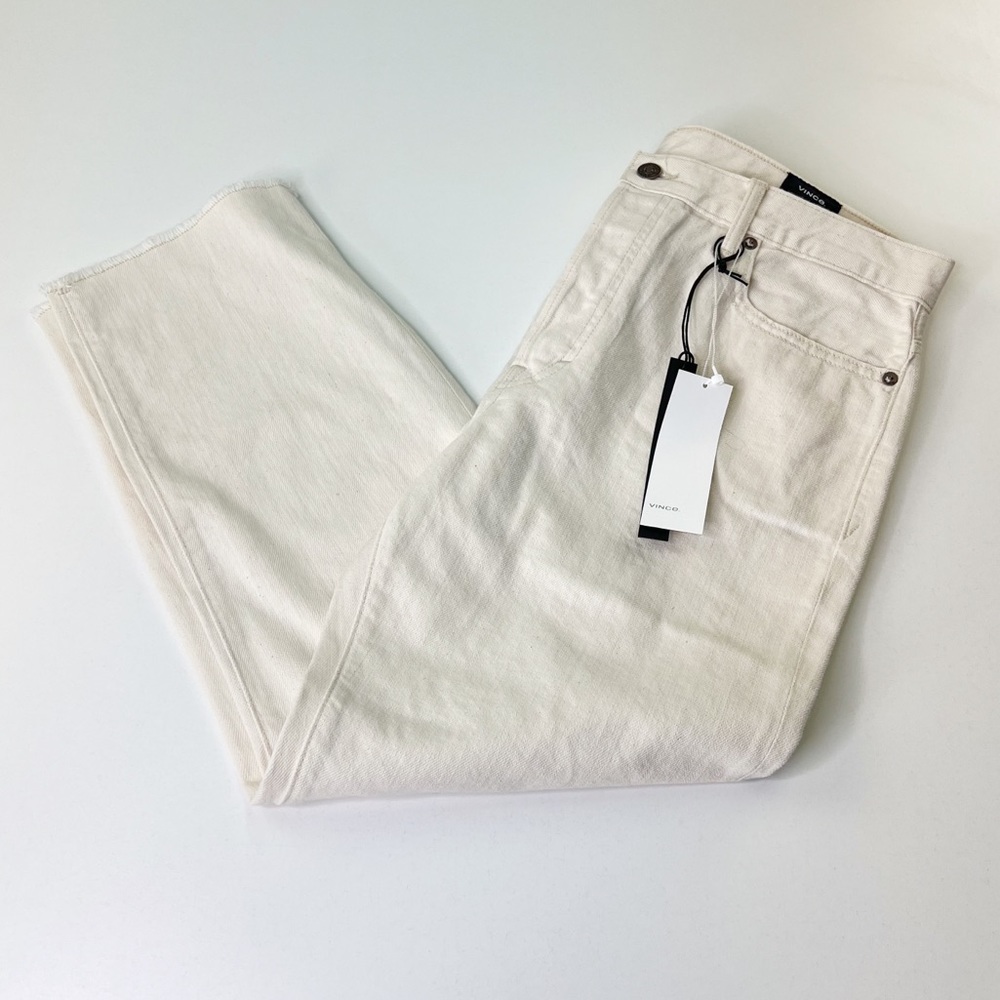 Vince Union Slouch Raw Hem Cropped Denim Womens Size 30 Cream Jeans NEW $275